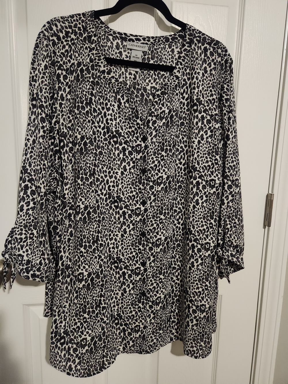 Catherines Black and White Leopard Print Blouse